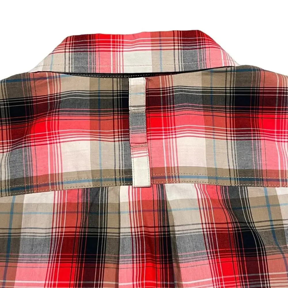 The North Face Red Black Tan Plaid Short Sleeve Button Down Shirt Men Size Large